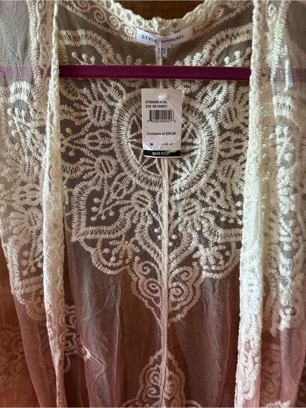 Sheer Lace Kimono Cardigan - Cream to Pink Ombre